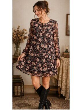 City Studio Women’s L Floral Dress Cottagecore Romantic Whimsygoth Dark Fairy